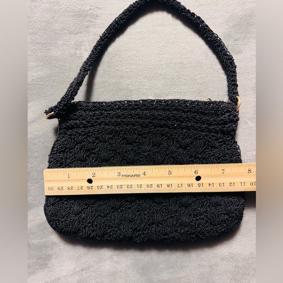 Vintage scalloped beaded clutch handbag zipper closure black - Picture 2 of 6